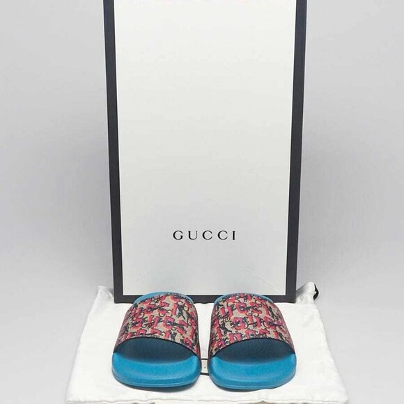 Gucci Beige/Red GG Coated Canvas and Rubber Slide Sandals Size 3.5/34 - Picture 2 of 5